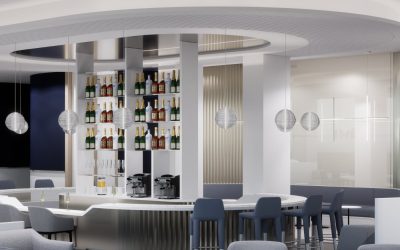 3D rendering dell'Air France lounge presso lo scalo New York-JFK.